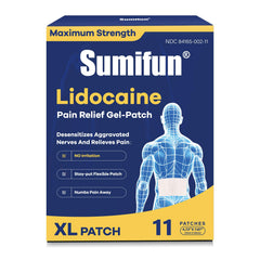 Sumifun XL patch covering the lumbar region for broad back relief.