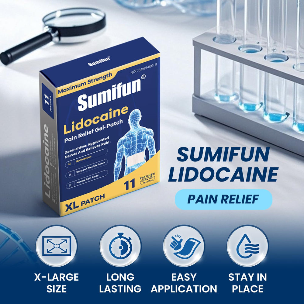 Sumifun XL patch placed on shoulder blades for wide-area comfort.