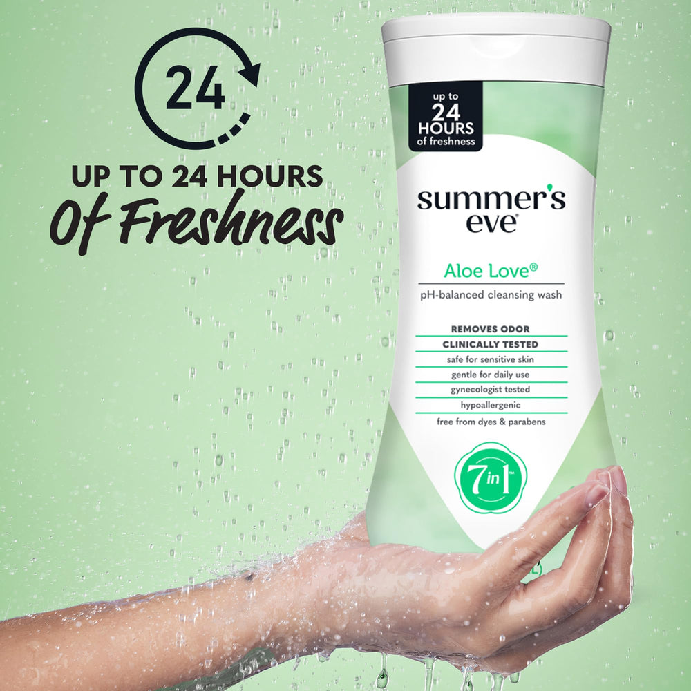Summer’s Eve Aloe Love wash lather highlights micellar formula for delicate areas.
