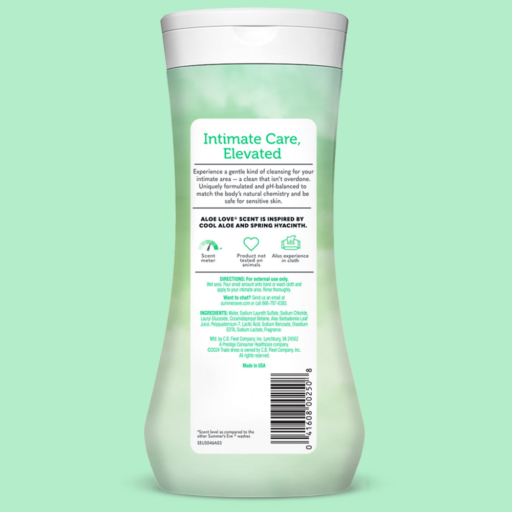 Summer’s Eve Aloe Love wash sensitive-skin friendly formula for daily care.