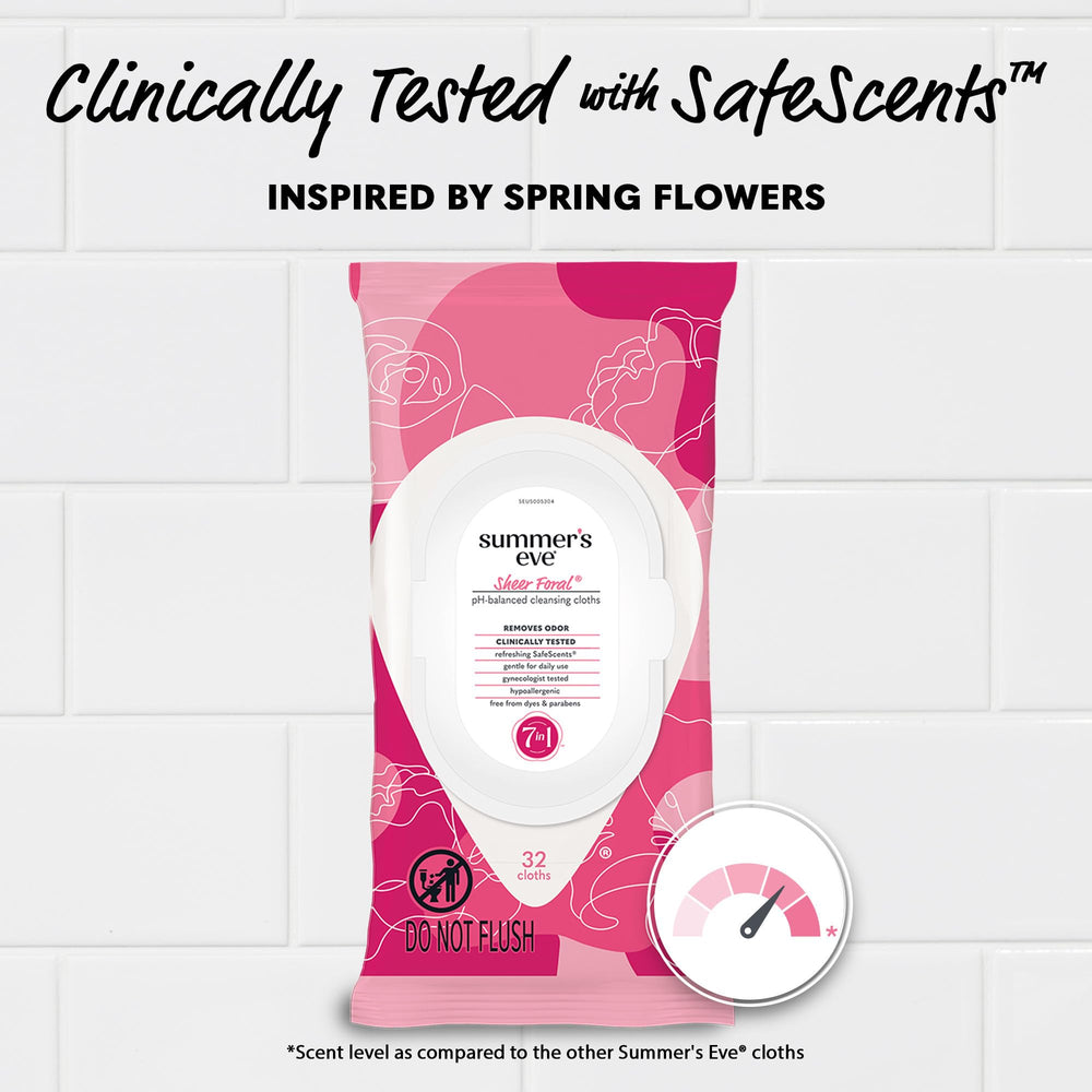 Summer's Eve Sheer Floral wipes with spring flower scent display