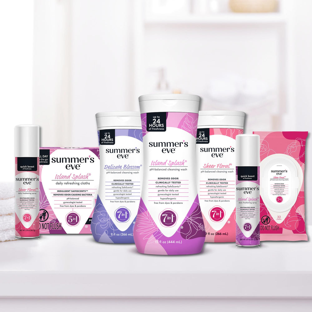 Summer's Eve Sheer Floral wipes shown for travel and daily use