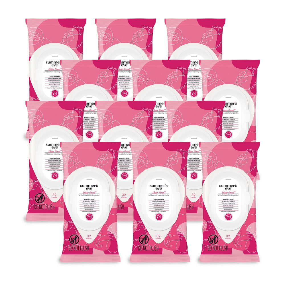 Summer's Eve Sheer Floral wipes in a 32-wipe pack for daily freshness