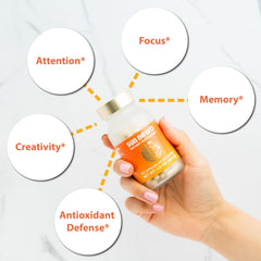 Ingredients graphic highlights plasmalogen and sea-derived nutrients for brain support.