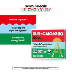 Sun Chlorella tablets close-up emphasizing compact greens tablets with CGF and B12