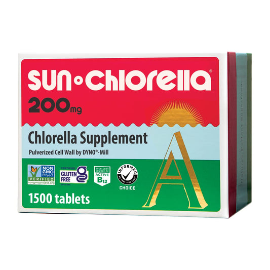 Sun Chlorella tablets front view shows compact, on-the-go nutrition for daily use.