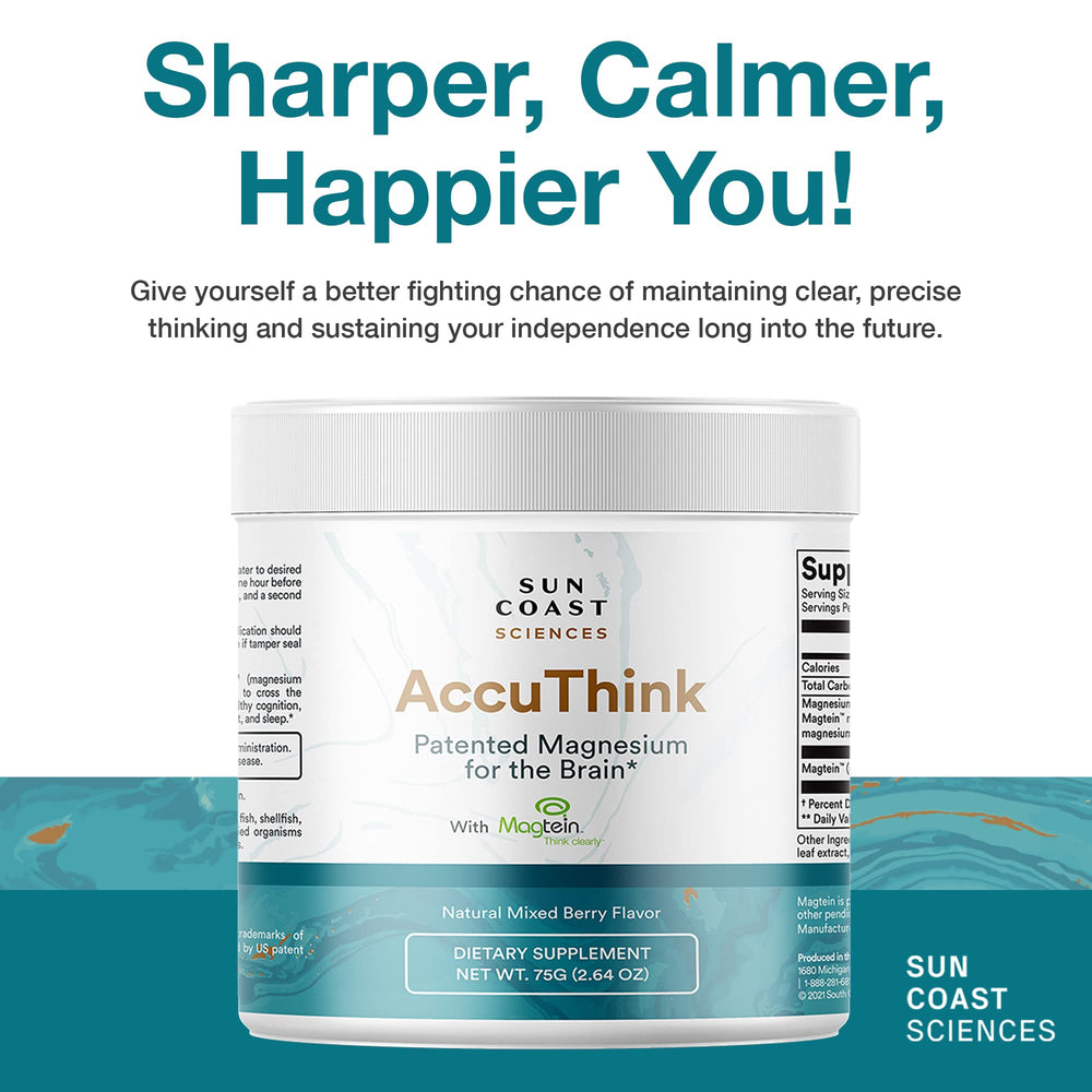 Sun Coast Sciences AccuThink bottle pour illustrates easy daily dosing
