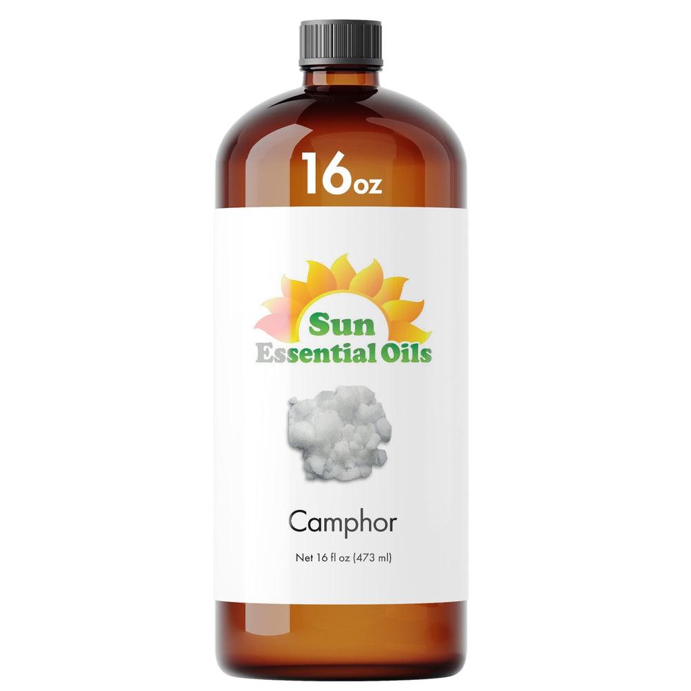 Sun Essential Oils camphor oil bottle shown for diffuser use and fresh scent