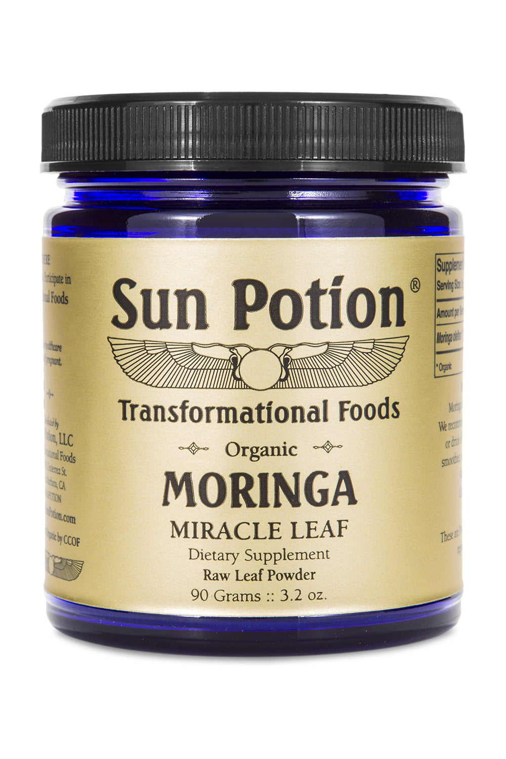Sun Potion Moringa Leaf Powder jar front ready for smoothie greens
