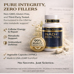 Sun Vitals NAD+ Plus third-party test seal confirms purity