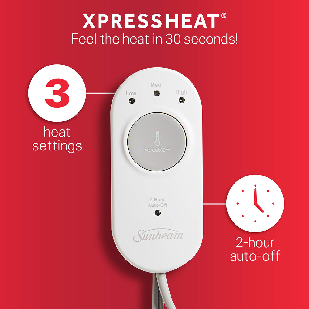 Sunbeam ConformHeat machine-washable cover for easy care between uses.