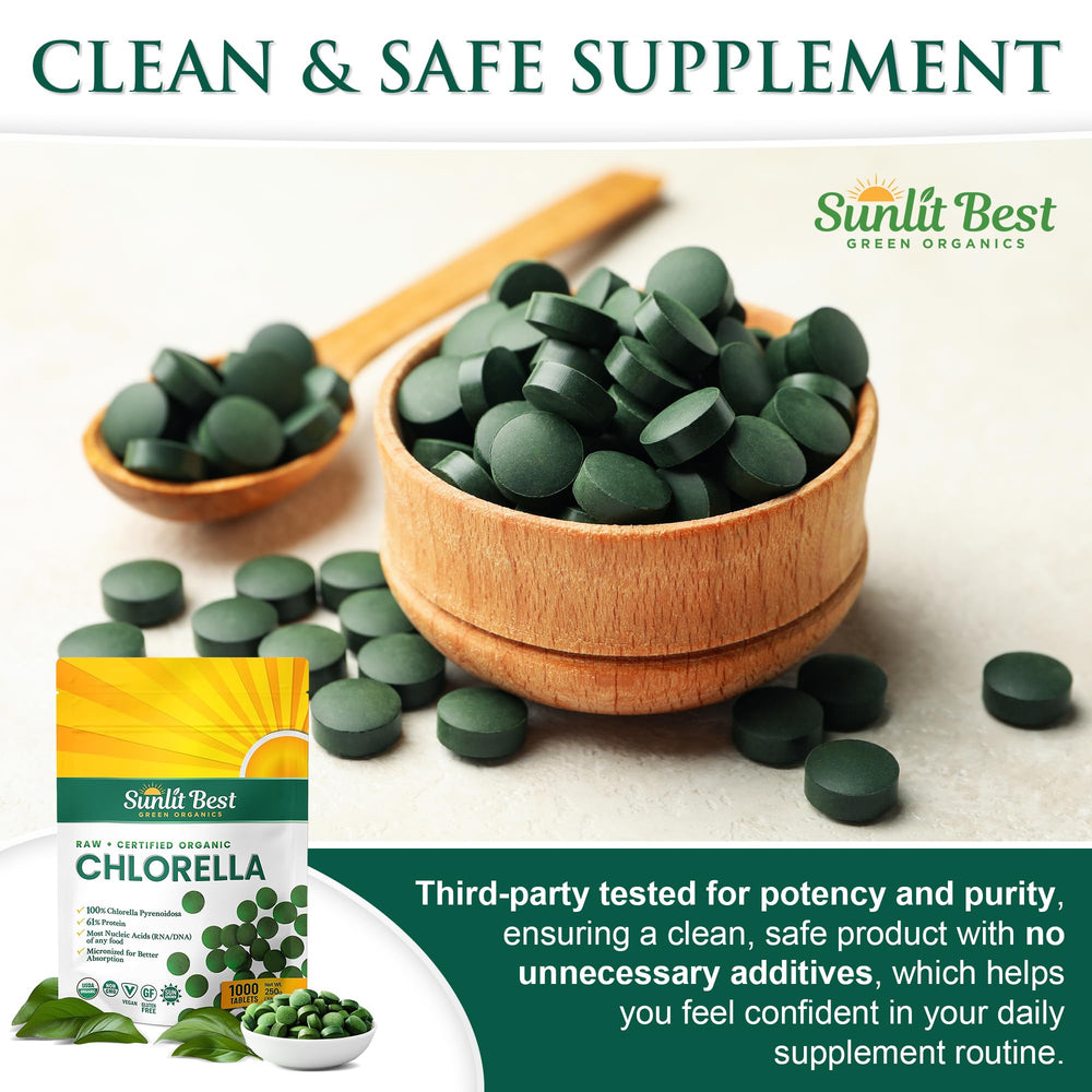 Sunlit Best chlorella on kitchen counter as daily ritual