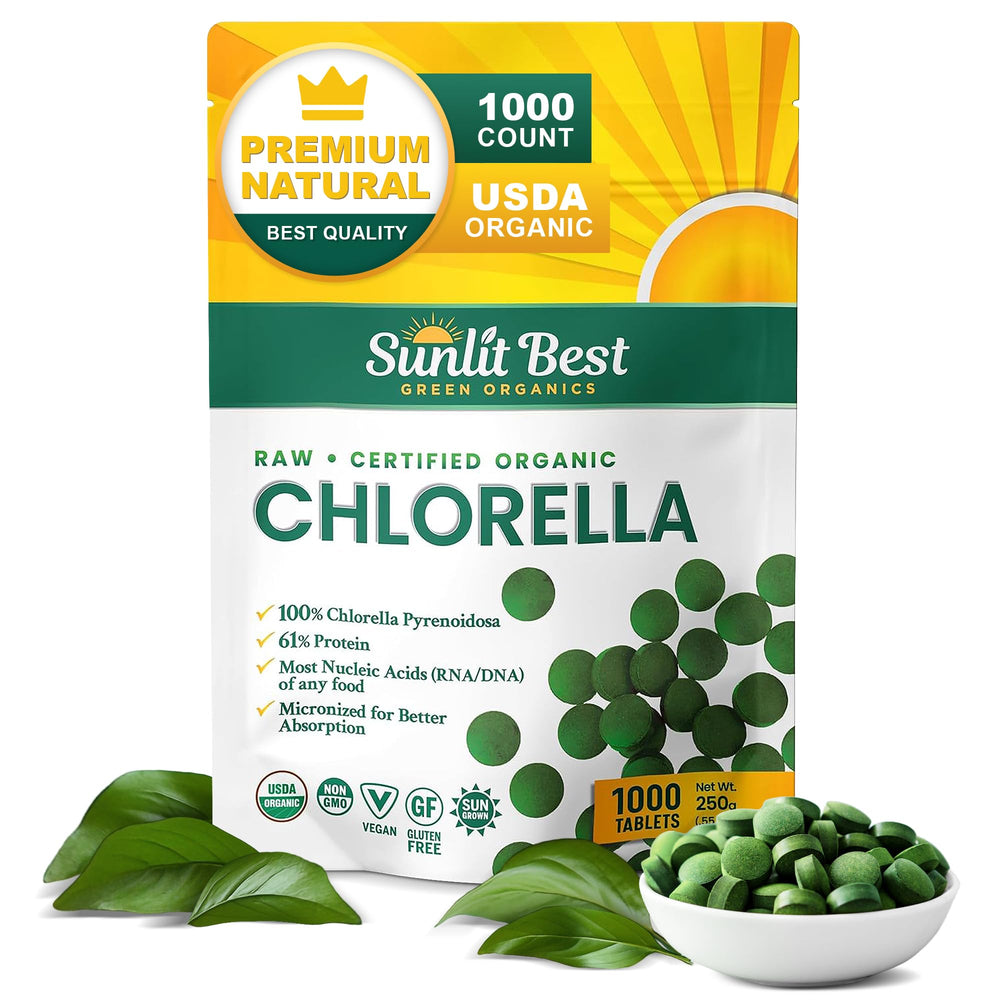 Sunlit Best Green Organics chlorella tablets front view for daily protein-supported energy