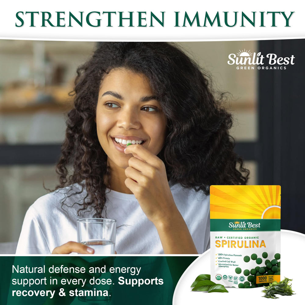 Sunlit Best Spirulina tablet digestive health emphasis in a clean, easy-to-swallow form