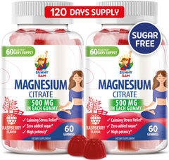 Sunny Sam Magnesium Gummies raspberry flavor, an easy daily calm option for mood and muscle support.