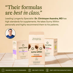 Sunny Within Longevity ingredient panel highlights lactoferrin and choline benefits