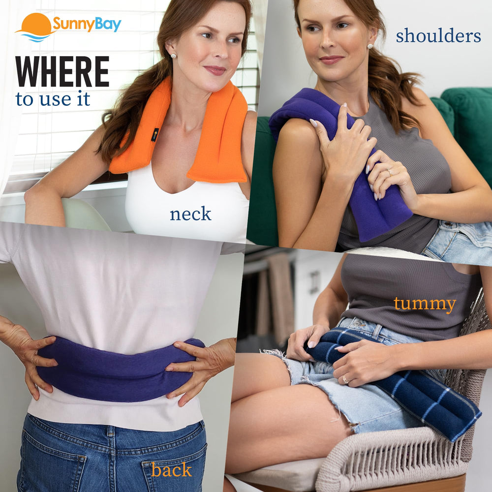 SunnyBay versatile wrap shown on different body parts for relaxation and warmth