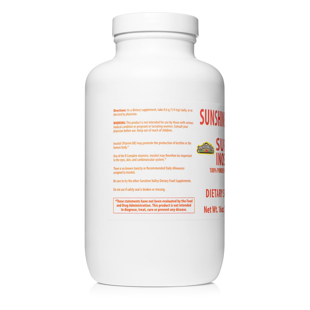 Sunshine Valley Inositol powder being poured into a glass for daily use.
