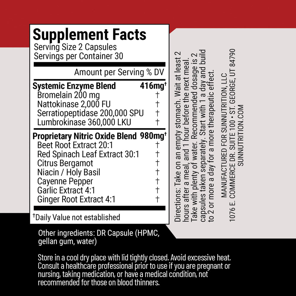 SunNutrition Vascular Defense label highlights the enzyme-rich formula for vascular wellness
