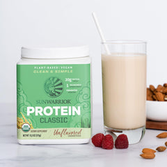 Sunwarrior ingredient panel highlights pure non GMO plant protein.