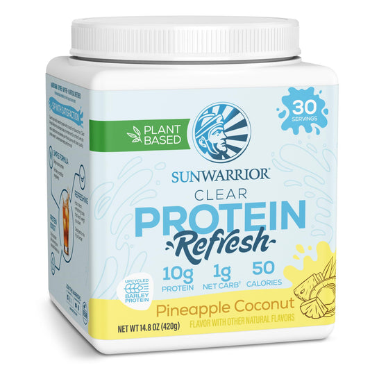 Sunwarrior Clear Protein Refresh bottle with pineapple coconut flavor for refreshing hydration