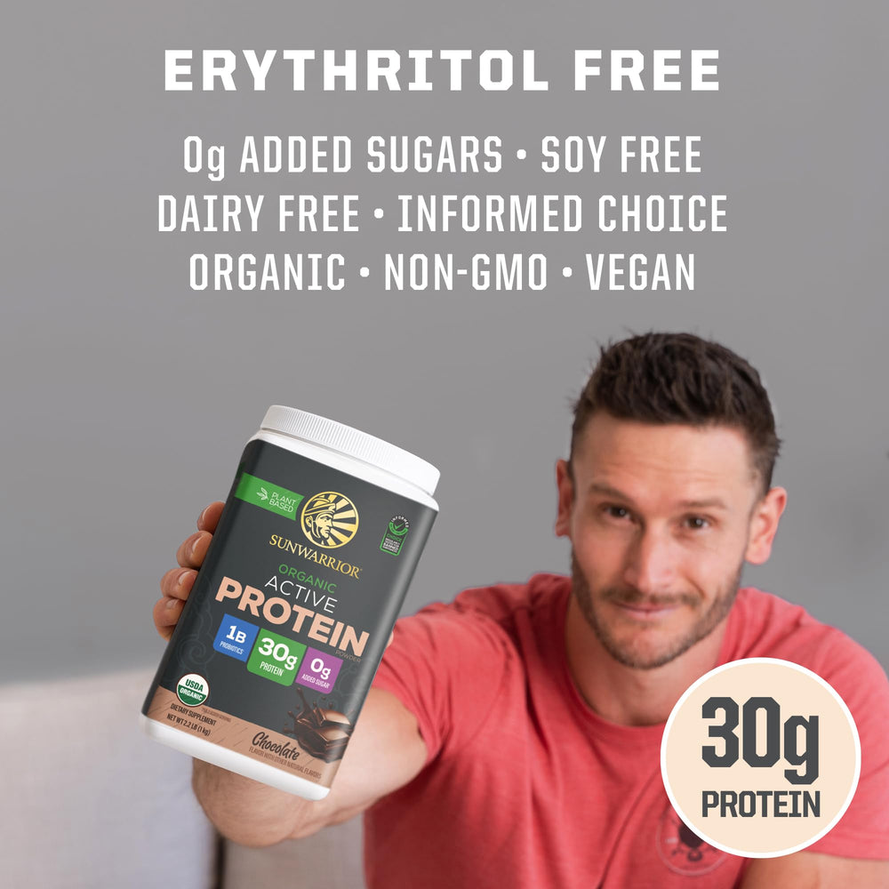 Sunwarrior dairy-free label signals allergy-conscious protein option.