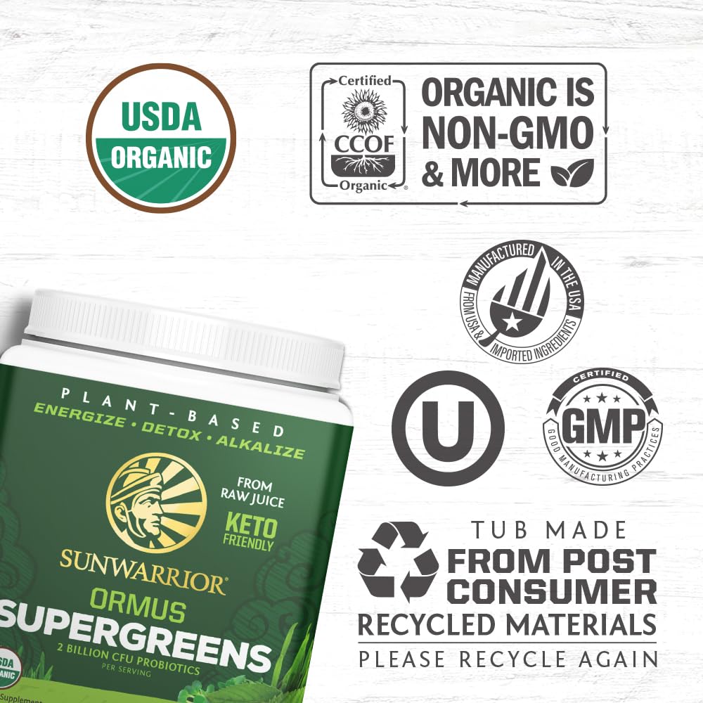 Sunwarrior greens powder mixed in a glass ready to drink.