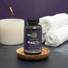 Sunwarrior night routine setup showing capsules for evening calm.
