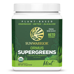 Sunwarrior Organic Greens Powder mint tub ready for your daily smoothie boost.
