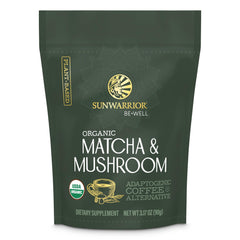 Sunwarrior Organic Matcha Mushroom Powder pouch ready for daily use.