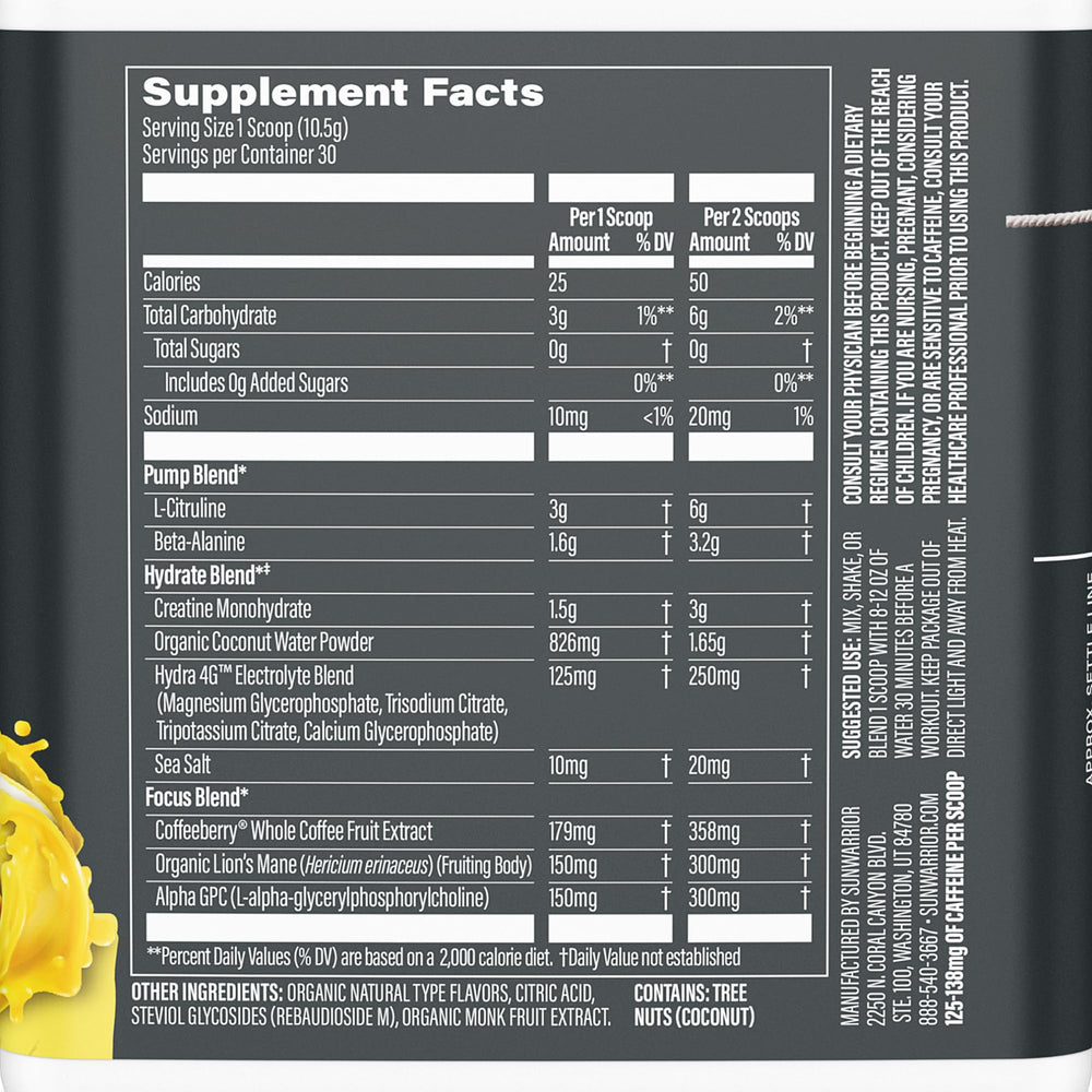 Sunwarrior Pre Workout scoop dissolves smoothly for quick hydration and focus.