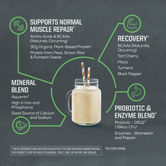 Sunwarrior probiotic and enzyme blend on label supports digestion in meals.