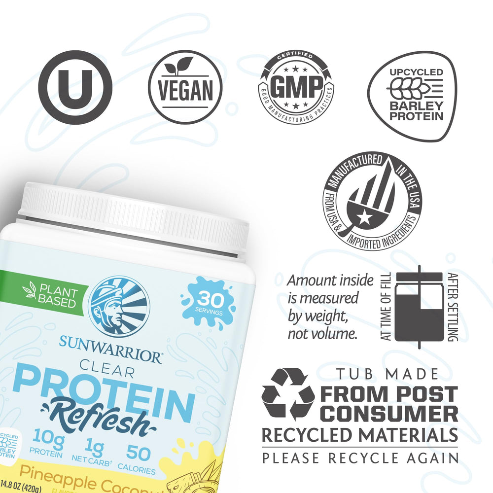 Sunwarrior Protein Water Mix pinexapple coconut glass showing a refreshing post-workout drink