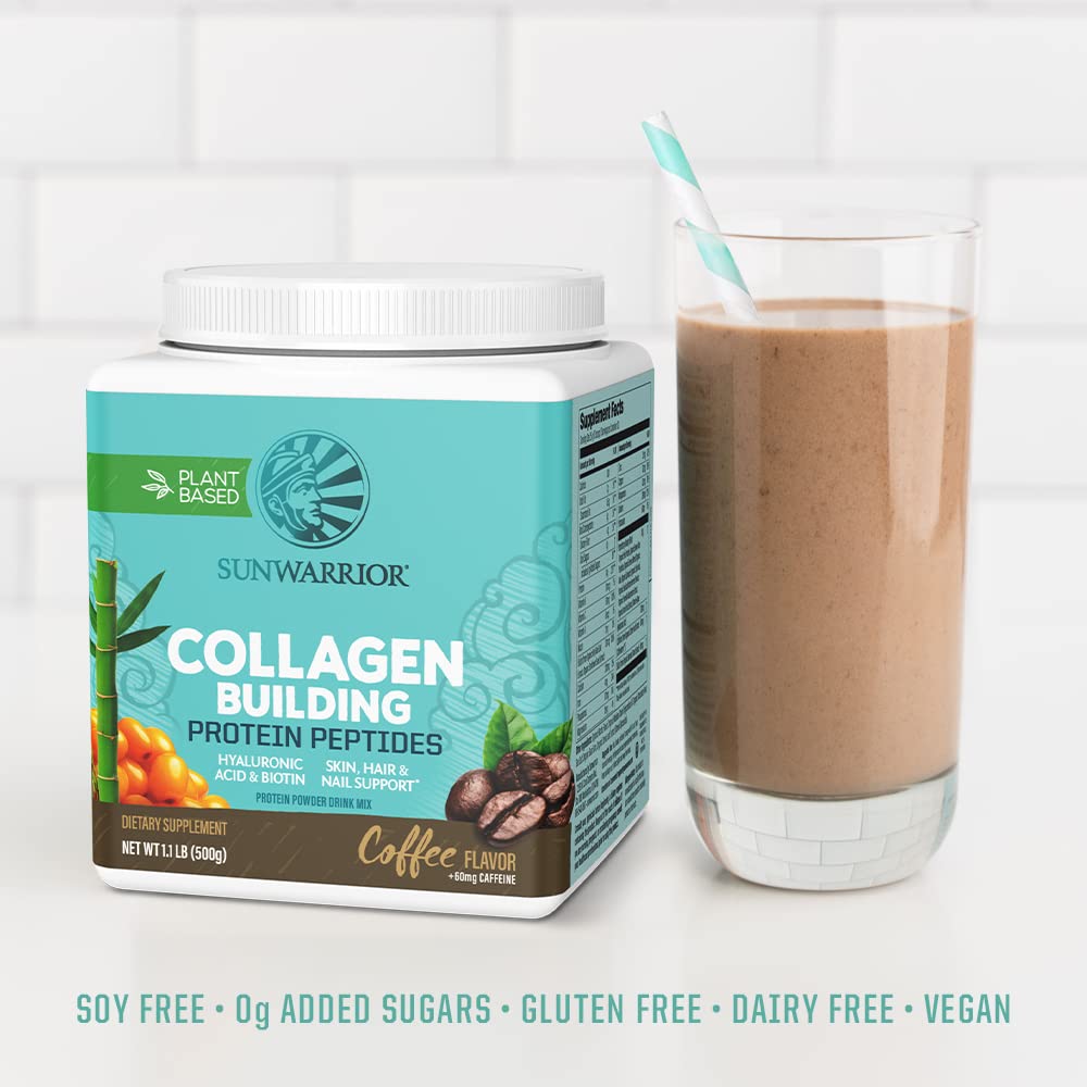 Sunwarrior vegan collagen powder bottle-label—transparent formula with no added sugar