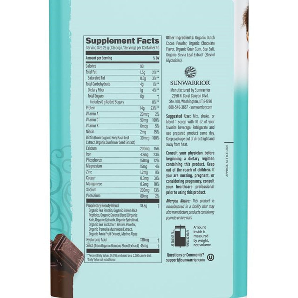Sunwarrior vegan collagen powder chocolate serving scoop ready for shakes