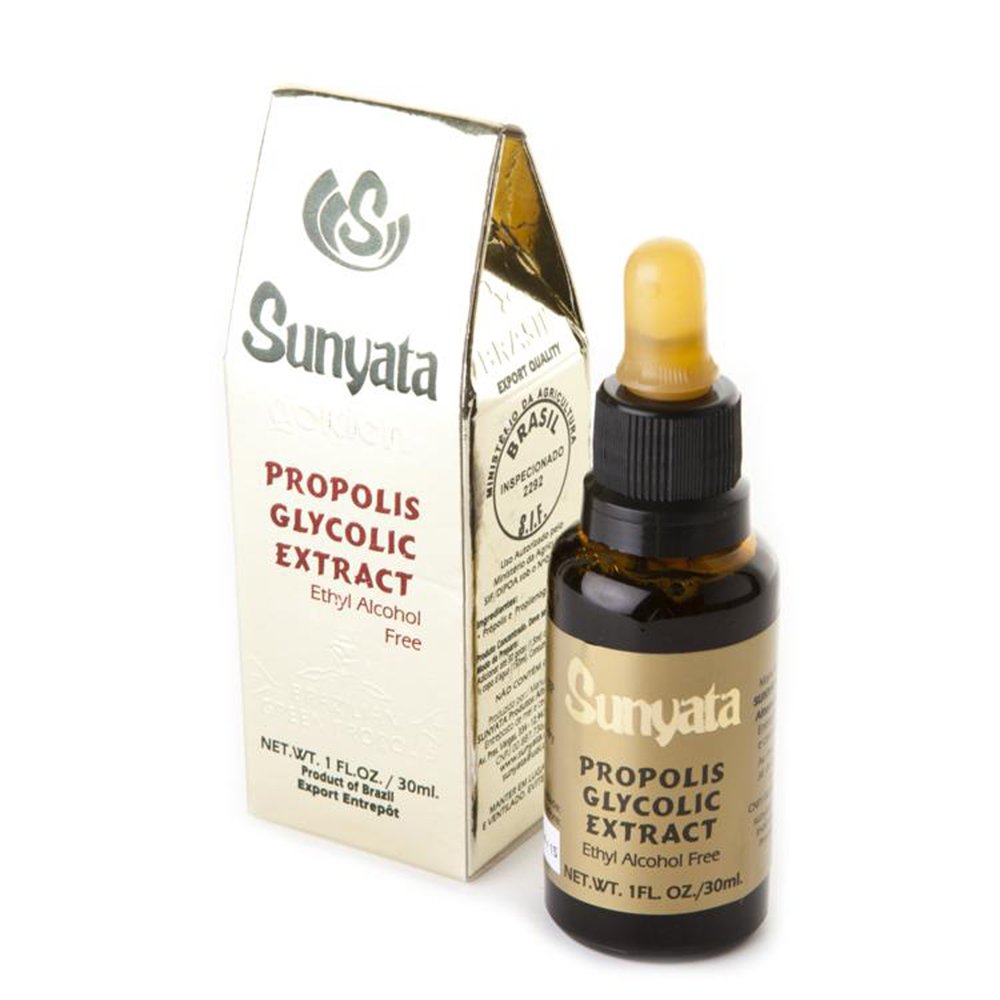 Sunyata Green Propolis bottle showing an alcohol-free formula for sensitive users.