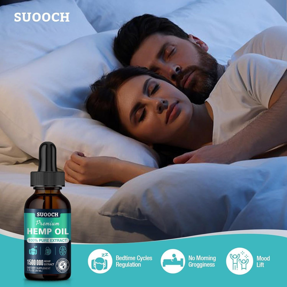SUOOCH hemp oil dropper in use for relaxing moments and ease.