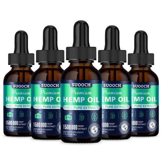 SUOOCH hemp oil drops package front view for daily wellness and potency.