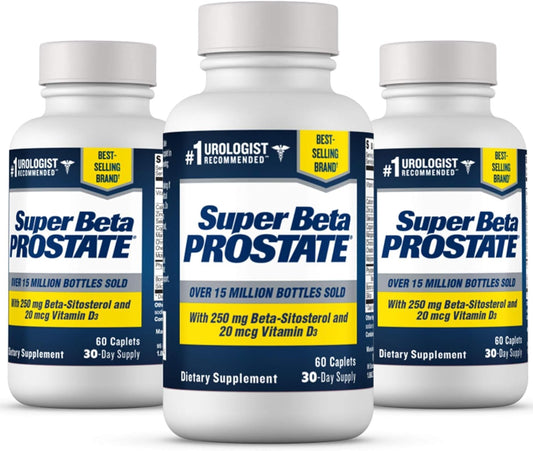 SUPER BETA PROSTATE bottle pouring capsules for daily urinary comfort.