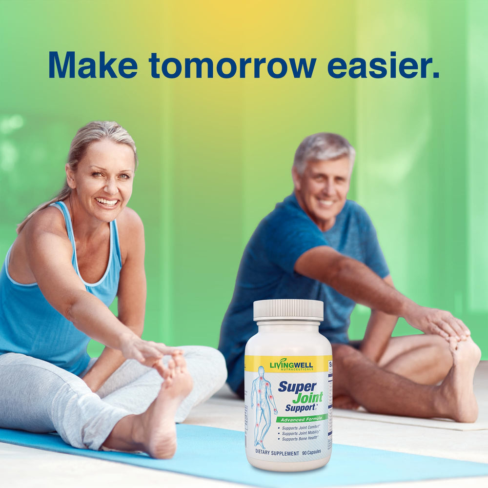 SUPER JOINT SUPPORT vitamin-d-b12-calcium label emphasizes bone health