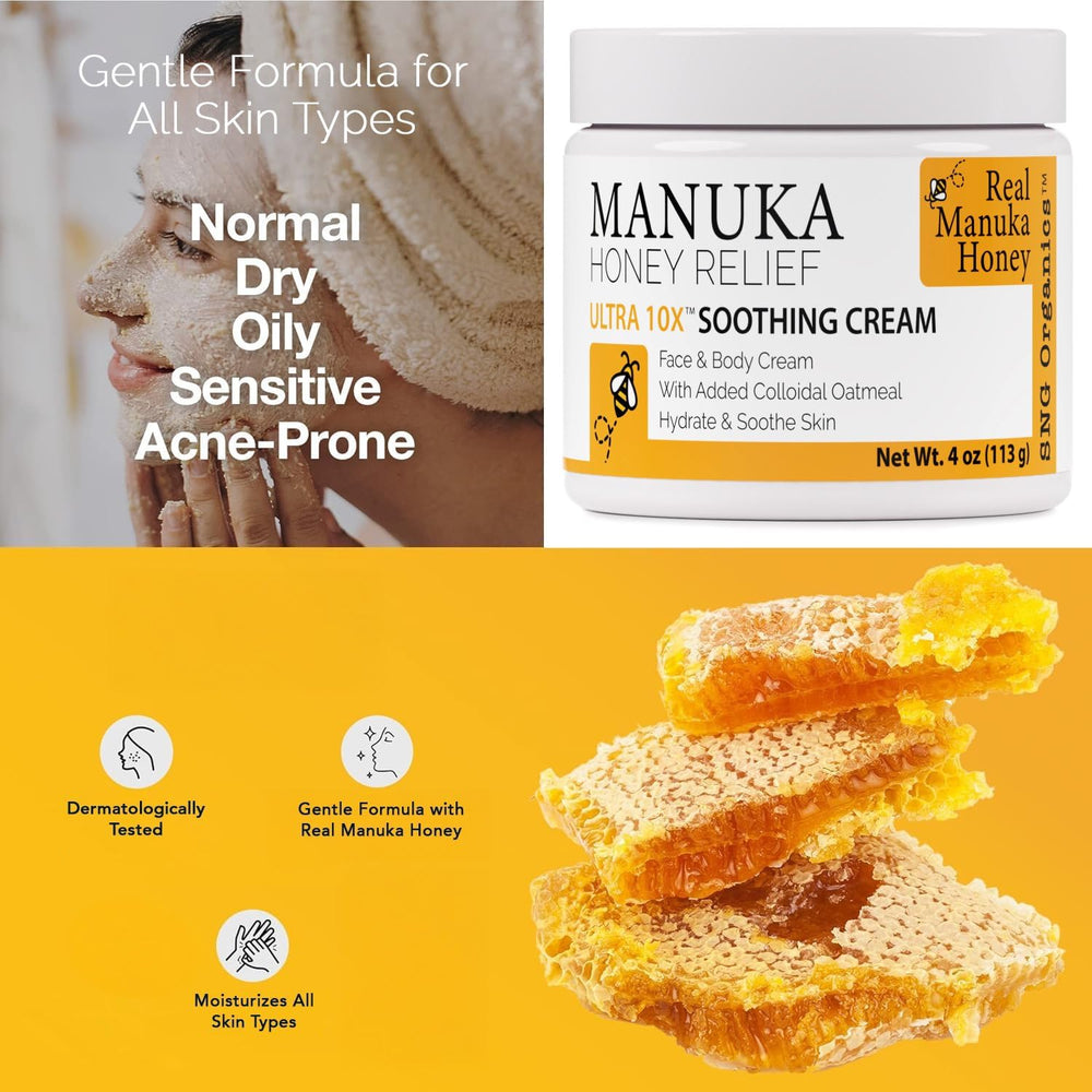 Manuka Honey Cream texture closeup showing creamy hydration