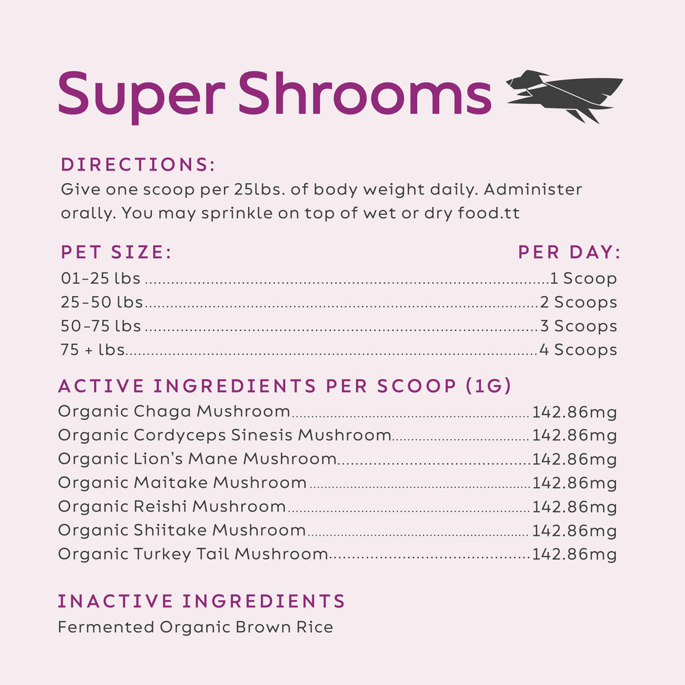 Super Snouts Super Shrooms pet-usage shows versatile powder for everyday wellness rituals.