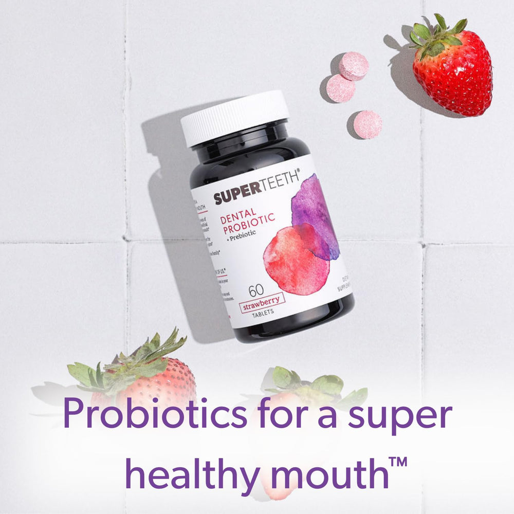 BLIS M18 label visible on the SUPER TEETH bottle.