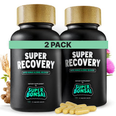 SuperBonsai Super Recovery bottle packshot—natural blend for post-celebration comfort.