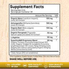 Superfood MD ashwagandha drops bottle signaling balanced energy potential.