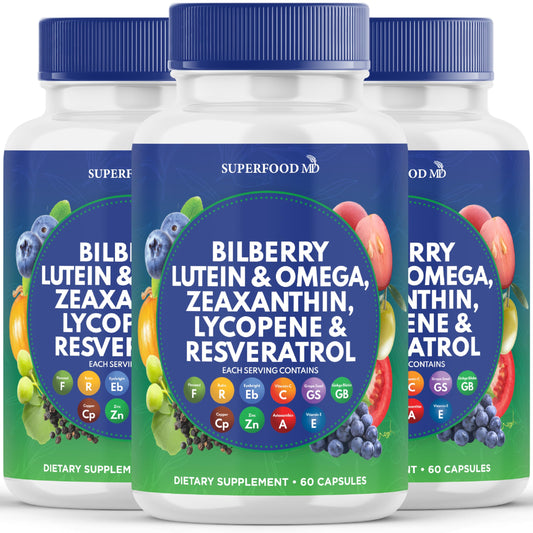 Superfood MD Eye Health bottle displaying AREDS2 formula for daily support