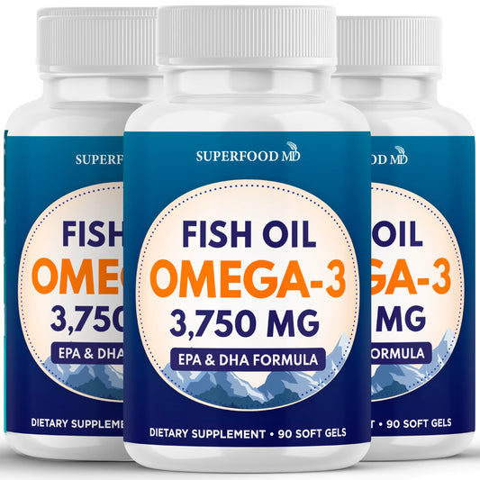 Superfood MD Triple-Strength Omega-3 bottle front showing premium formulation for daily support