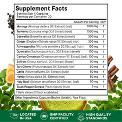 Closeup of Superfood MD Turmeric Moringa capsules for daily wellness.