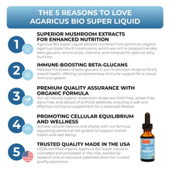 Superfood Science Agaricus Bio Super Liquid dropper enables precise daily dosing.