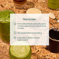 Supergut GLP-1 Daily Support powder dissolving in a glass highlights easy mixing.